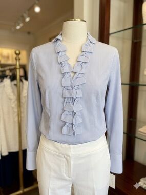 Talbots Light Blue Ruffle-Front Blouse